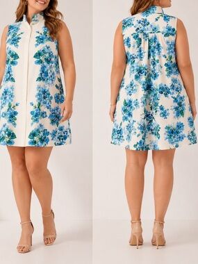 Tuckernuck Water's Edge Hydrangea Sleeveless Ivory Charlie Mini Dress